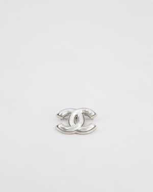 Chanel Silver CC Brooch with Silver Enamel