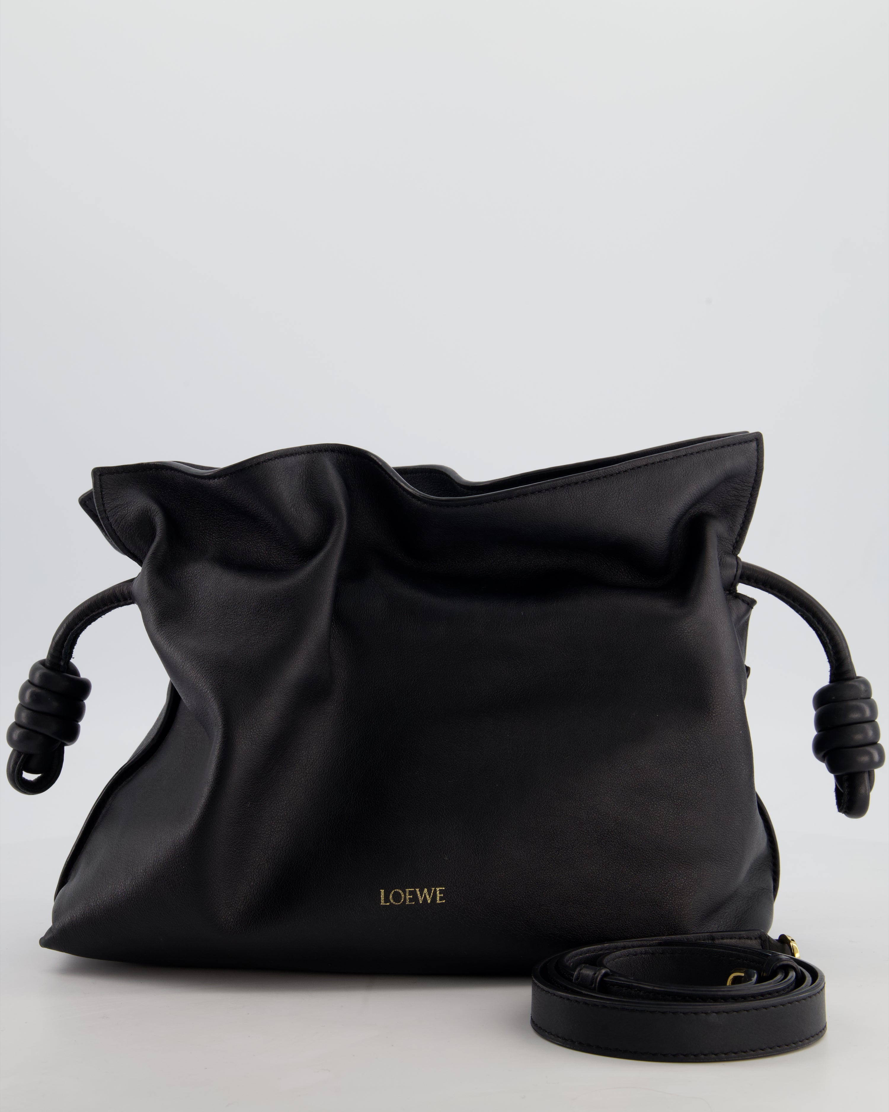 Loewe Black Medium Flamenco Bag in Calfskin Leather with Gold
