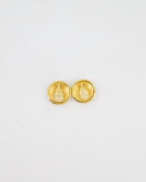 Chanel 93P 24K Gold Plated Round CC Earrings with Silver Back