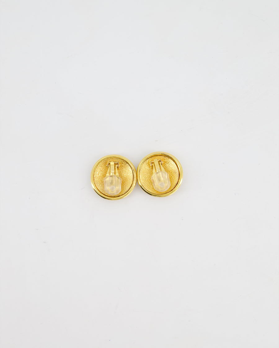 Chanel 93P 24K Gold Plated Round CC Earrings with Silver Back