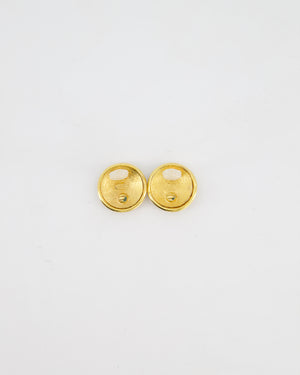 Chanel 93P 24K Gold Plated Round CC Earrings with Silver Back