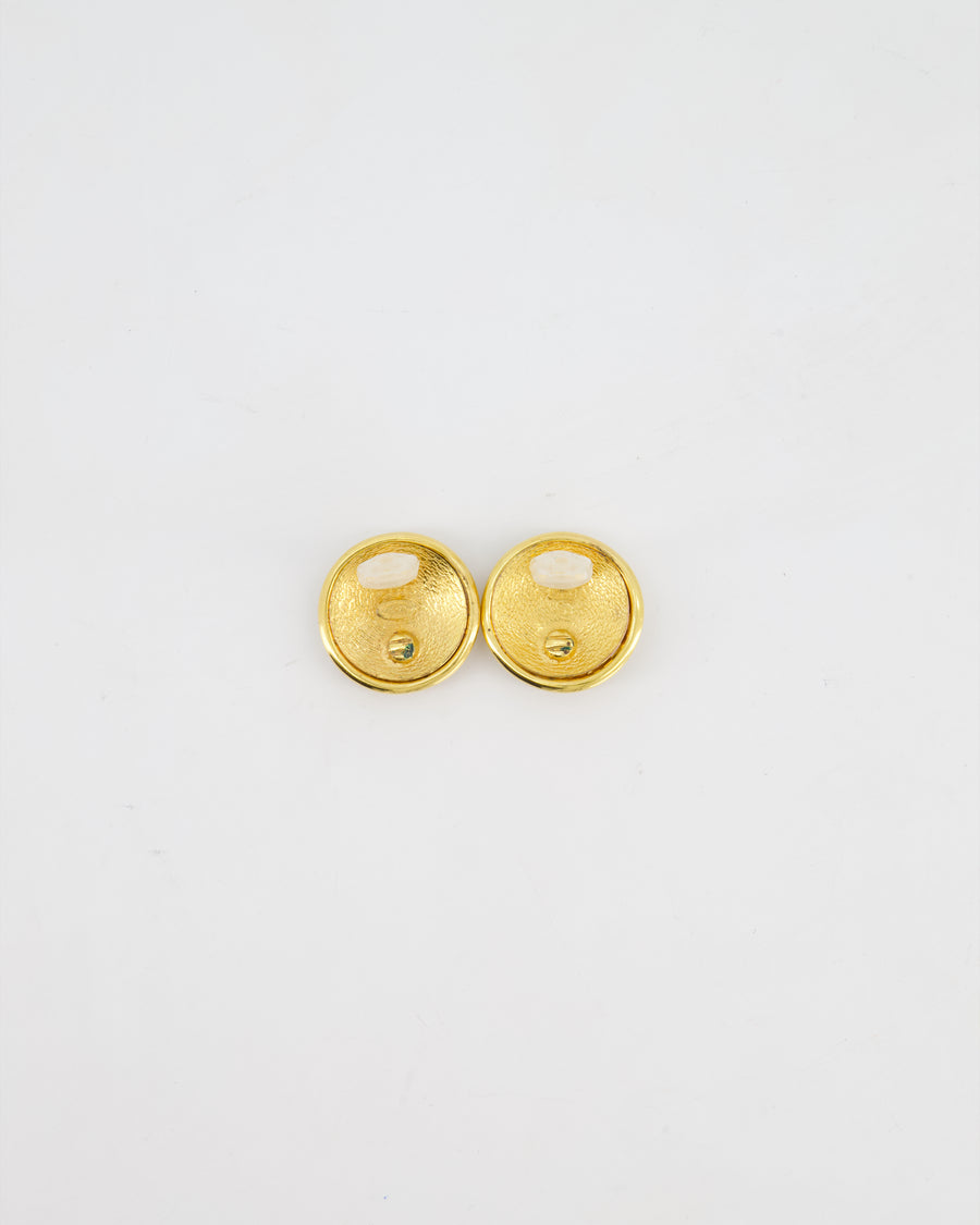 Chanel 93P 24K Gold Plated Round CC Earrings with Silver Back