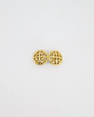 Chanel 93P 24K Gold Plated Round CC Earrings with Silver Back