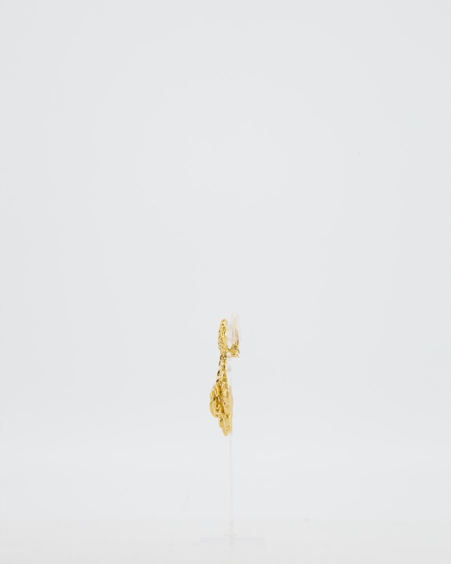 Chanel 95A 24K Gold Plated Rhombus Drop Earrings with CC Logo