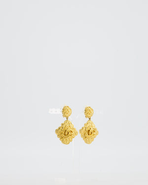 Chanel 95A 24K Gold Plated Rhombus Drop Earrings with CC Logo