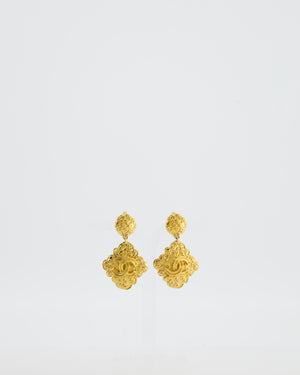 Chanel 95A 24K Gold Plated Rhombus Drop Earrings with CC Logo
