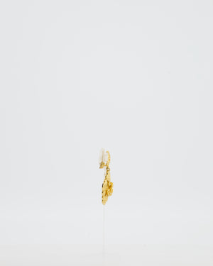 Chanel 95A 24K Gold Plated Rhombus Drop Earrings with CC Logo