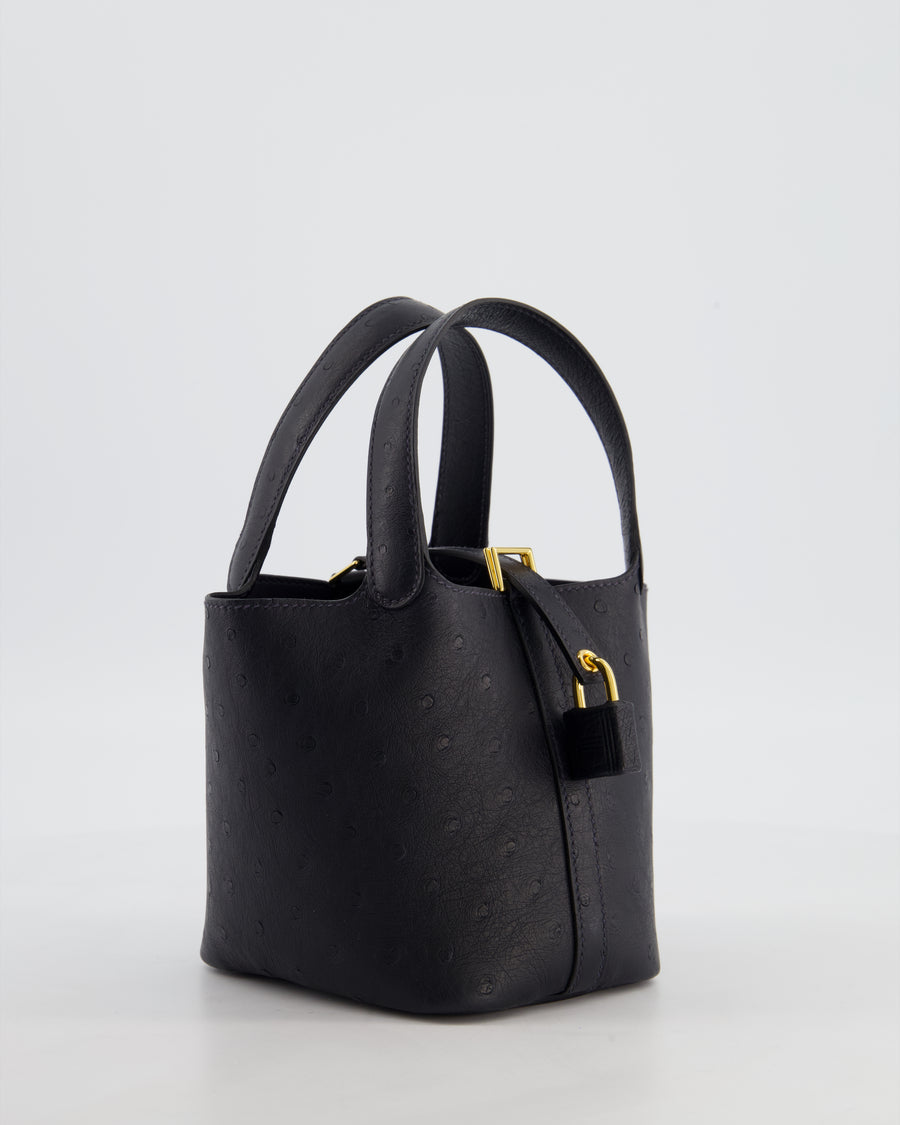 *SUPER RARE* Hermès Micro Picotin 14 in Caban Ostrich Leather with Gold Hardware