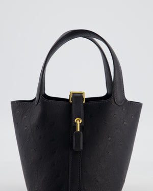 *SUPER RARE* Hermès Micro Picotin 14 in Caban Ostrich Leather with Gold Hardware