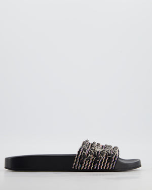 Chanel Black Tweed Chain CC Sandals Size EU 41