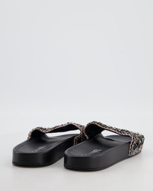 Chanel Black Tweed Chain CC Sandals Size EU 41