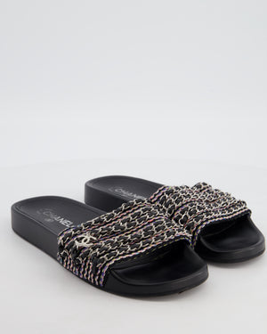 Chanel Black Tweed Chain CC Sandals Size EU 41