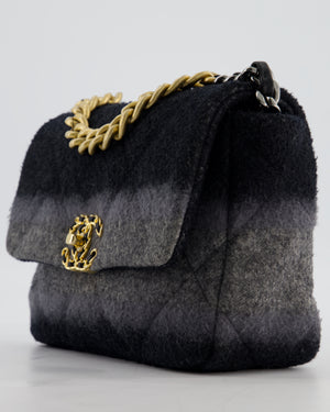 Chanel Grey Medium 19 Flap Bag in Wool Ombre with Mixed Hardware
