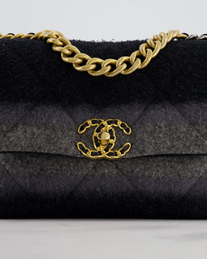 Chanel Grey Medium 19 Flap Bag in Wool Ombre with Mixed Hardware