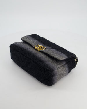 Chanel Grey Medium 19 Flap Bag in Wool Ombre with Mixed Hardware