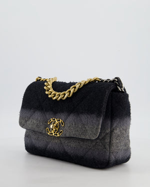Chanel Grey Medium 19 Flap Bag in Wool Ombre with Mixed Hardware
