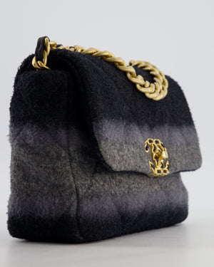 Chanel Grey Medium 19 Flap Bag in Wool Ombre with Mixed Hardware