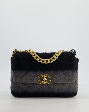 Chanel Grey Medium 19 Flap Bag in Wool Ombre with Mixed Hardware
