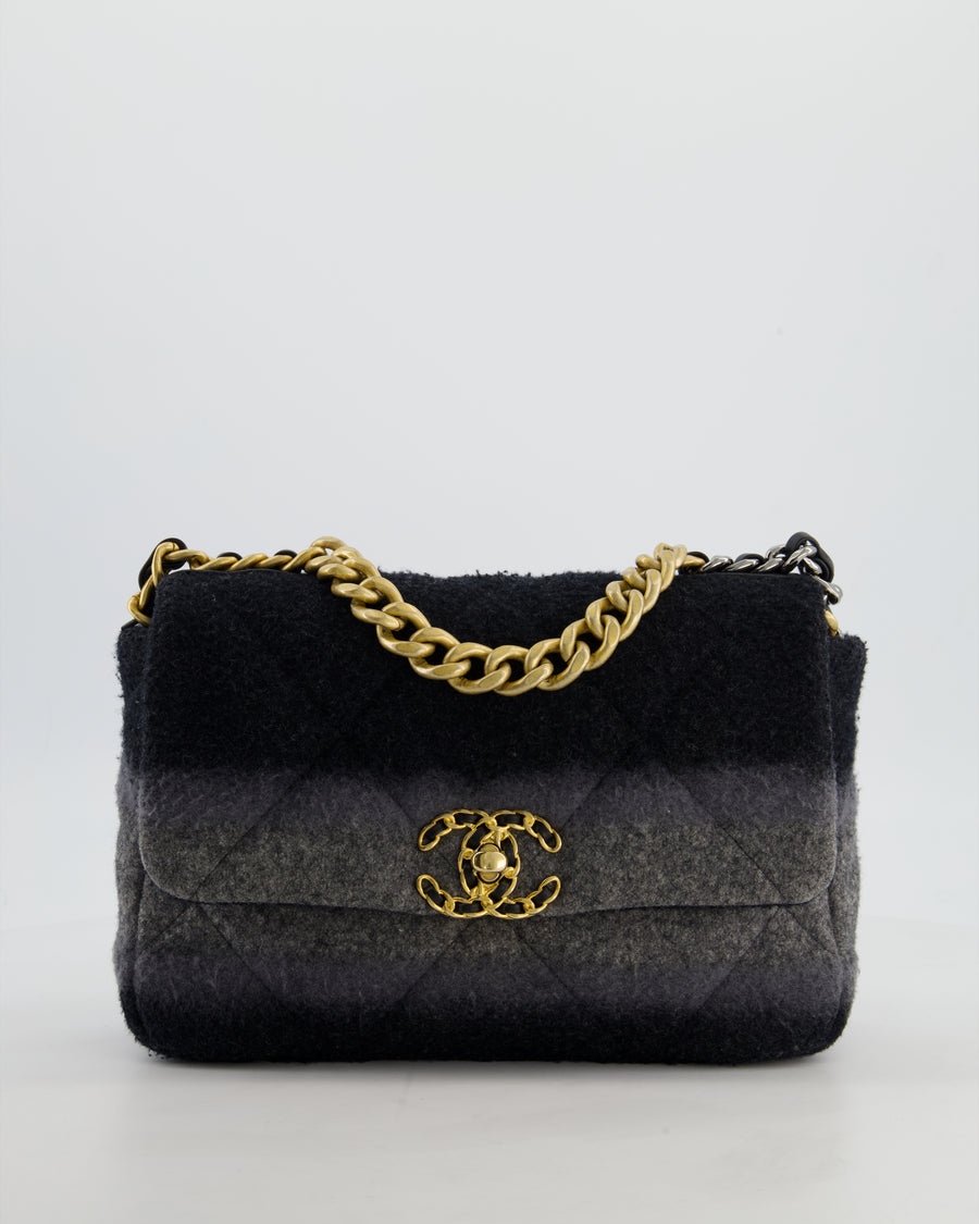 Chanel Grey Medium 19 Flap Bag in Wool Ombre with Mixed Hardware