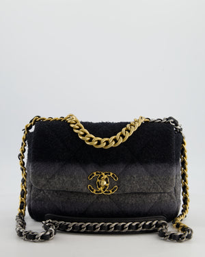 Chanel Grey Medium 19 Flap Bag in Wool Ombre with Mixed Hardware