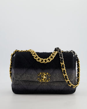 Chanel Grey Medium 19 Flap Bag in Wool Ombre with Mixed Hardware