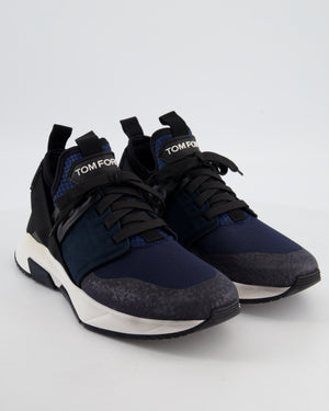 Tom Ford Menswear Navy and Black Neoprene Suede Jago Sneakers Size EU 45