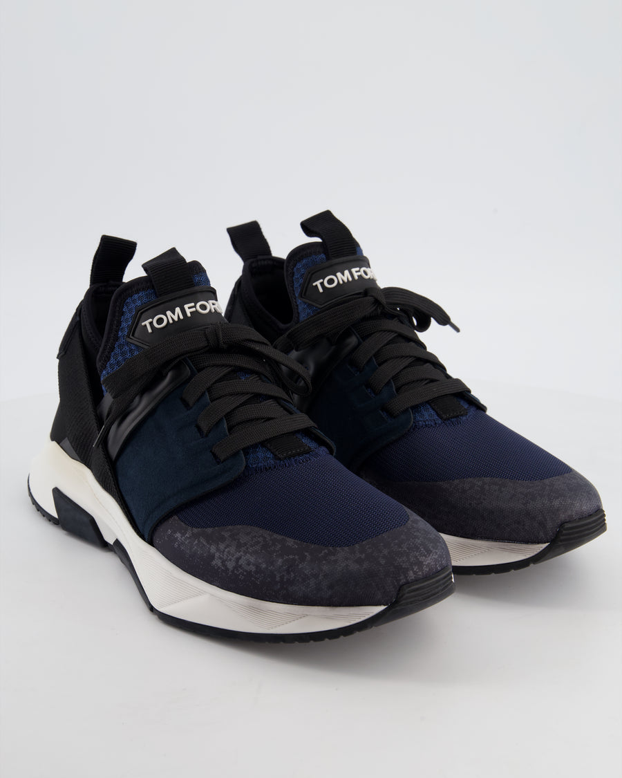 Tom Ford Menswear Navy and Black Neoprene Suede Jago Sneakers Size EU 45