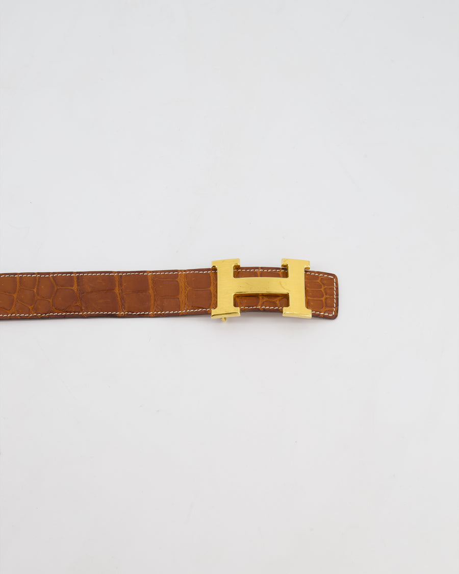 Hermès Constance Leather H Buckle Belt in Fauve Alligator with Gold Hardware Size 100cm
