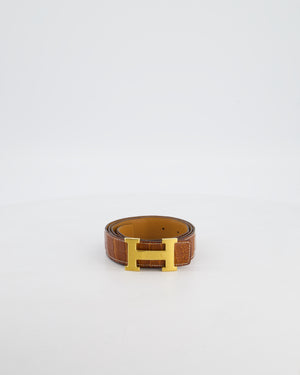 Hermès Constance Leather H Buckle Belt in Fauve Alligator with Gold Hardware Size 100cm