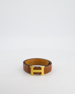 Hermès Constance Leather H Buckle Belt in Fauve Alligator with Gold Hardware Size 100cm
