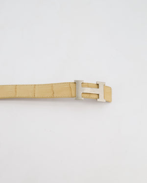 Hermès Constance Leather H Buckle Belt in Beige Alligator with Palladium Hardware Size 105