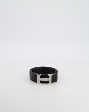 Hermès Black Alligator Leather H Buckle Belt with Palladium Hardware Size 100cm