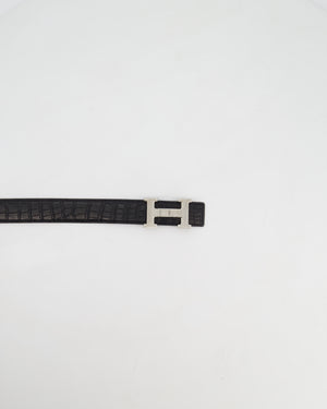 Hermès Black Alligator Leather H Buckle Belt with Palladium Hardware Size 100cm