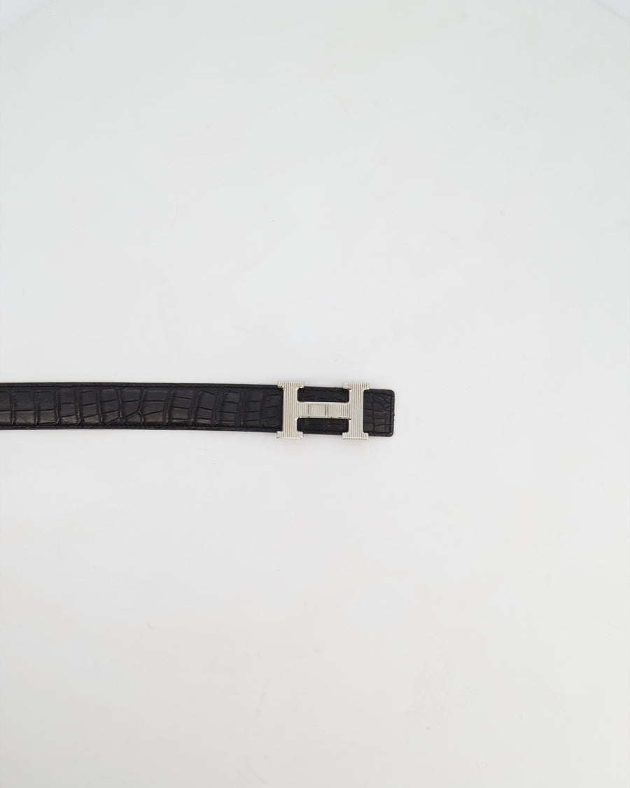Hermès Black Alligator Leather H Buckle Belt with Palladium Hardware Size 100cm