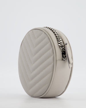 Saint Laurent Grey Vinyle Round Camera Bag in Chevron Grain de Poudre Embossed Leather and Silver Hardware