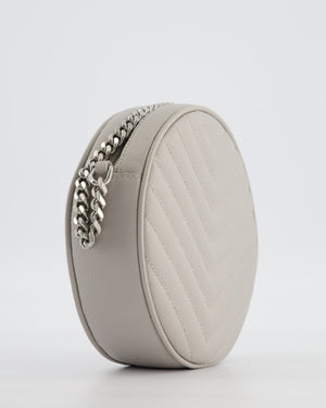 Saint Laurent Grey Vinyle Round Camera Bag in Chevron Grain de Poudre Embossed Leather and Silver Hardware