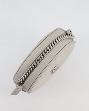 Saint Laurent Grey Vinyle Round Camera Bag in Chevron Grain de Poudre Embossed Leather and Silver Hardware