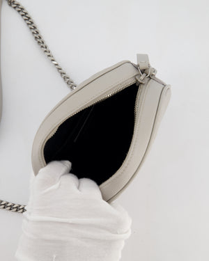 Saint Laurent Grey Vinyle Round Camera Bag in Chevron Grain de Poudre Embossed Leather and Silver Hardware
