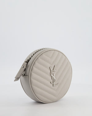 Saint Laurent Grey Vinyle Round Camera Bag in Chevron Grain de Poudre Embossed Leather and Silver Hardware
