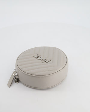 Saint Laurent Grey Vinyle Round Camera Bag in Chevron Grain de Poudre Embossed Leather and Silver Hardware