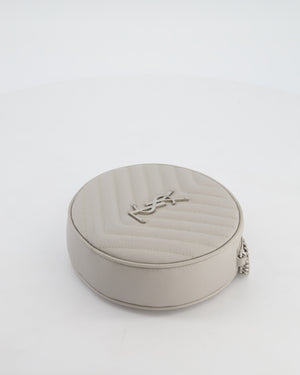 Saint Laurent Grey Vinyle Round Camera Bag in Chevron Grain de Poudre Embossed Leather and Silver Hardware