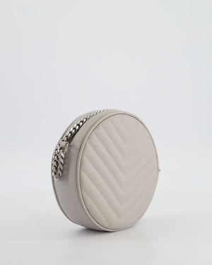 Saint Laurent Grey Vinyle Round Camera Bag in Chevron Grain de Poudre Embossed Leather and Silver Hardware