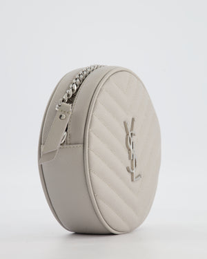 Saint Laurent Grey Vinyle Round Camera Bag in Chevron Grain de Poudre Embossed Leather and Silver Hardware