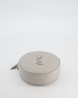 Saint Laurent Grey Vinyle Round Camera Bag in Chevron Grain de Poudre Embossed Leather and Silver Hardware