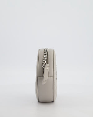 Saint Laurent Grey Vinyle Round Camera Bag in Chevron Grain de Poudre Embossed Leather and Silver Hardware