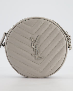 Saint Laurent Grey Vinyle Round Camera Bag in Chevron Grain de Poudre Embossed Leather and Silver Hardware
