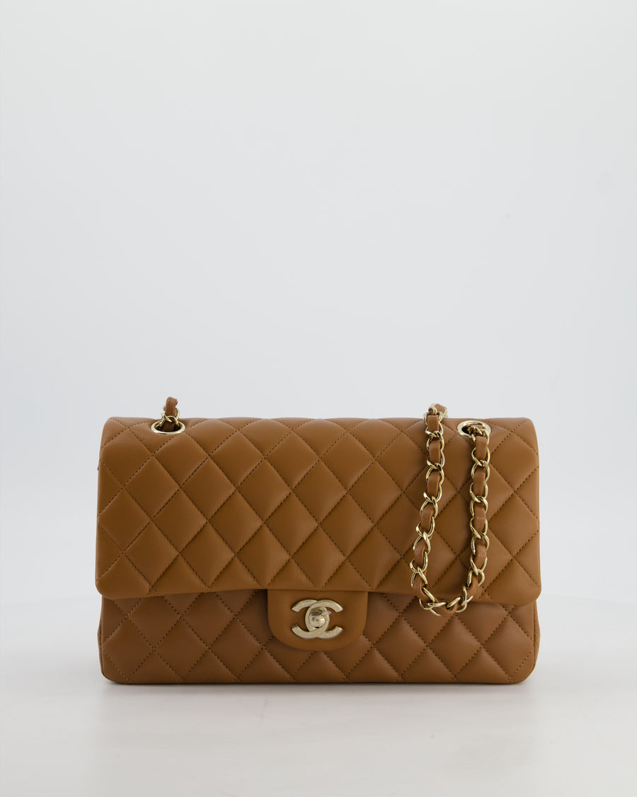 *HOT & RARE* Chanel Chai Brown Medium Classic Double Flap Bag in Lambskin Leather with Champagne Gold Hardware