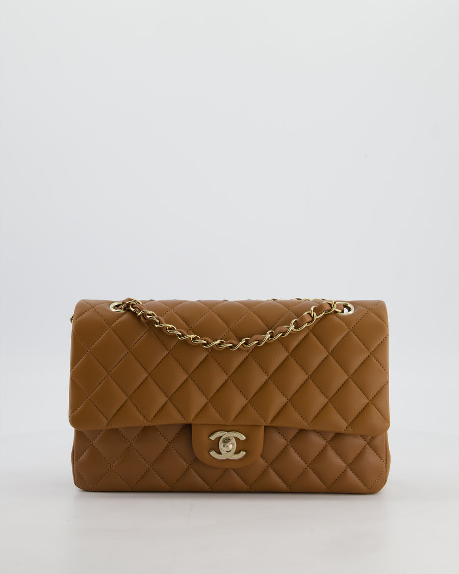 *HOT & RARE* Chanel Chai Brown Medium Classic Double Flap Bag in Lambskin Leather with Champagne Gold Hardware
