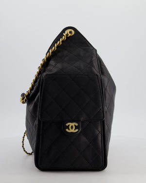 *RARE* Chanel Medium 25 Handbag in Black Caviar Leather with Brushed Gold Hardware