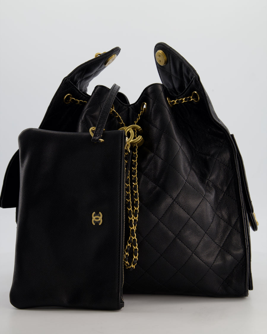 *RARE* Chanel Medium 25 Handbag in Black Caviar Leather with Brushed Gold Hardware